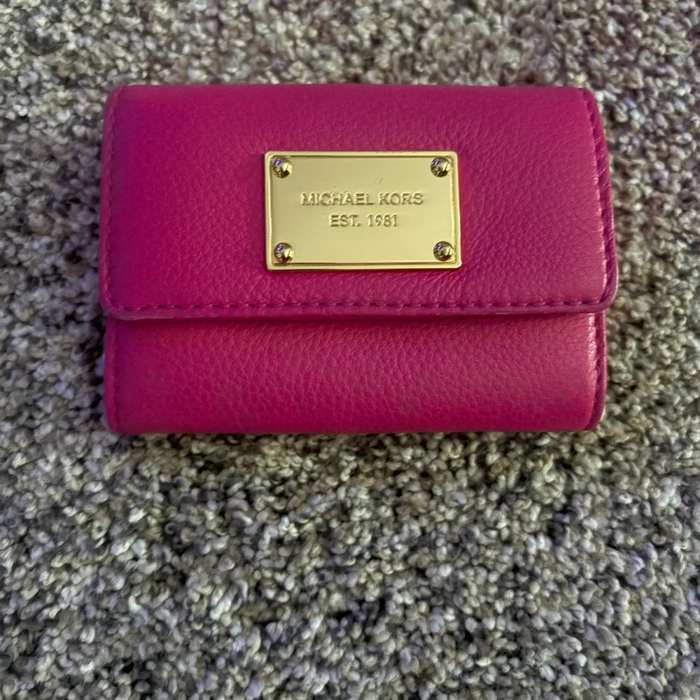 Michael Kors Hot Pink Leather Card Wallet with Gold Plaque